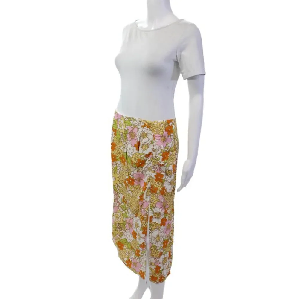 Rahi Womens Floral Print Zippered Midi Casual Lined Skirt Multicolor Size M